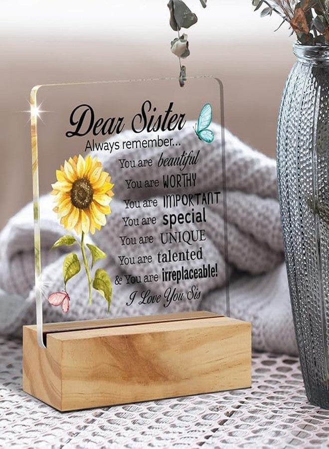 BS AMOR هدية رائعة للأخوات، أفضل هدايا الأخوات من الأخت، لوحة مكتبية مزينة بالزهور من الأكريليك مع حامل خشبي، مقاس 5 × 4 بوصات، ديكور مكتبي ملهم، لوحة مكتبية منزلية. - Image 5